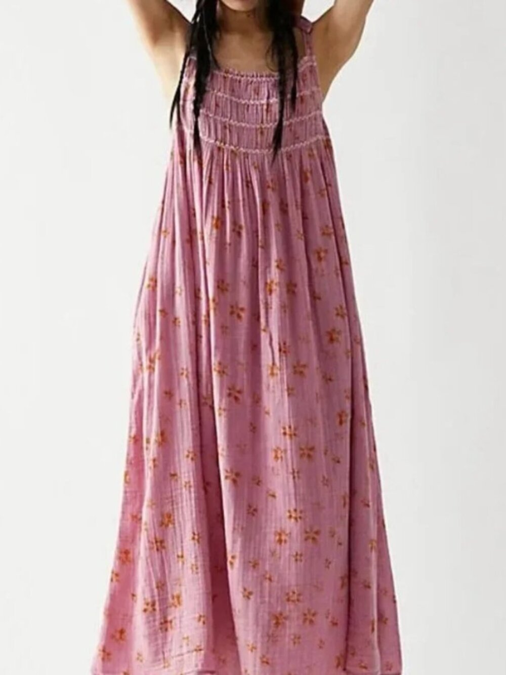 Free People Azure Maxi Dress Floral Printed Sleeveless Smocked Pink XS - Picture 2 of 10